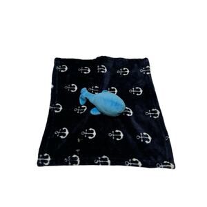 Hudson Baby HB Blue Whale Plush Lovey Anchors Security Blanket 14 x 14
